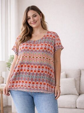 Cynthia Rowley Boho Floral Blouse Lightweight Flowy Top Women 3X